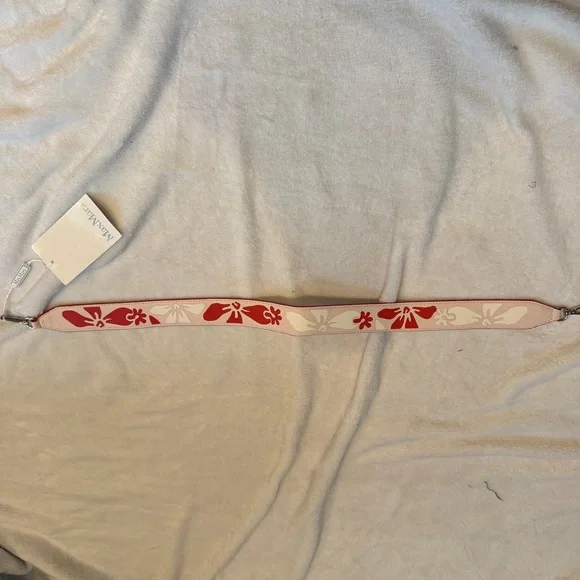 MAX MARA LEATHER BAG STRAP 30” NWT Red and White Floral Hibiscus Strap - Picture 3 of 6
